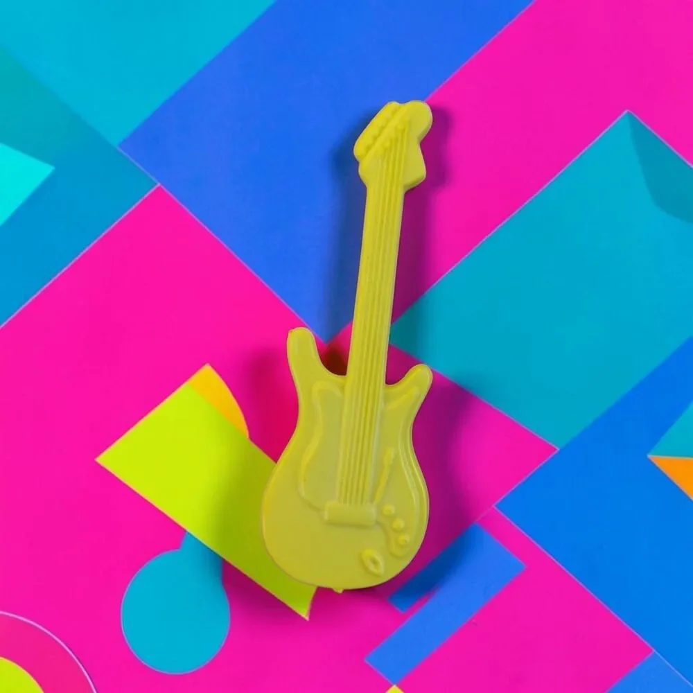 Vintage 80s Guitar Brooch Neon Yellow Plastic Taiwan Pop Art